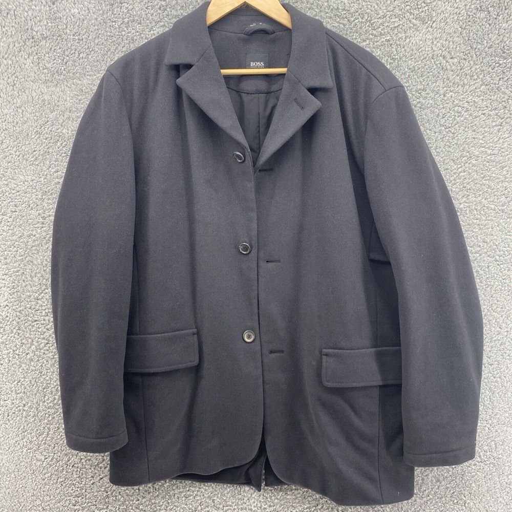 Hugo Boss Jacket Men's Size XL 44 Black Cashmere Wool Blend Button Blazer‎ Coat